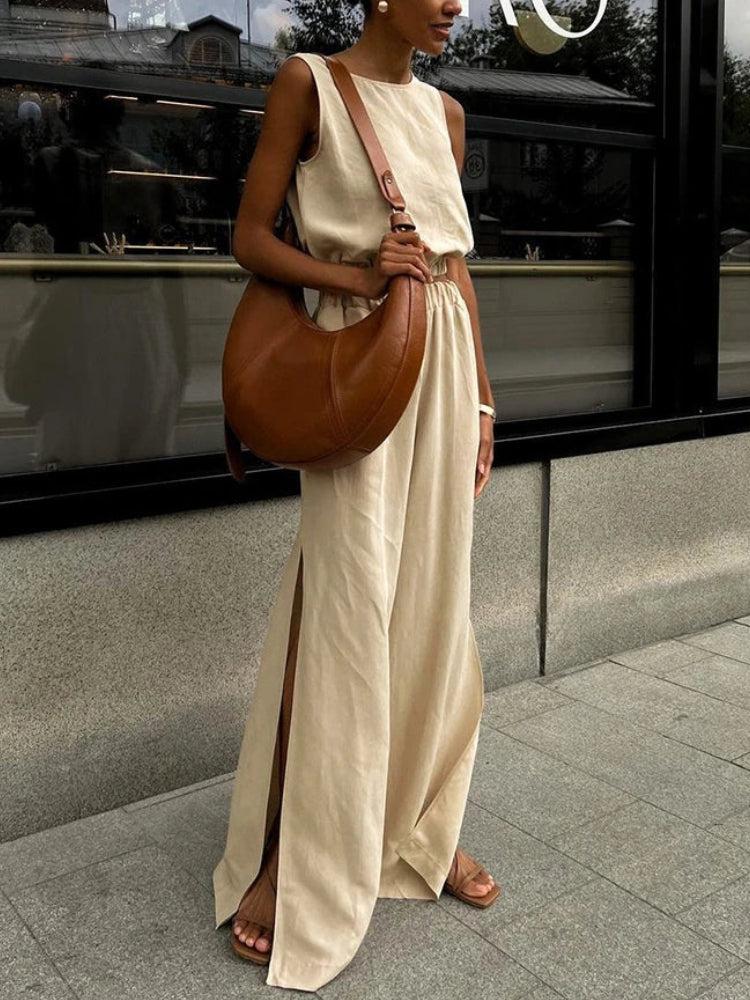 Stylish Work Outfits, Outfit Summer Ideas Linen Top & Pants Two Piece Set