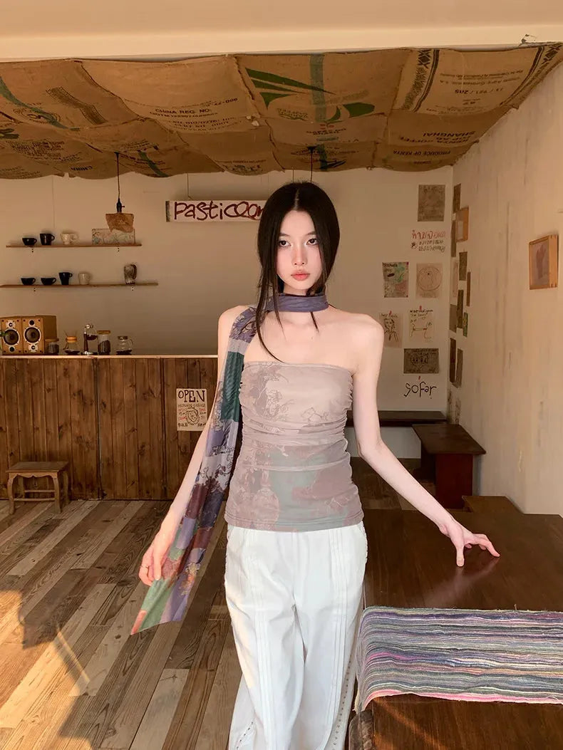 Stylish Work Outfits, Outfit Summer Ideas Mesh Layered Tube Top