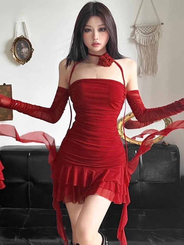 Stylish Work Outfits, Outfit Summer Ideas Mesh Ruffled Strapless Mini Dress