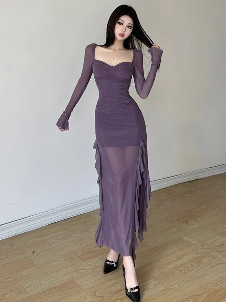 Stylish Work Outfits, Outfit Summer Ideas Mesh Split Midi Dress