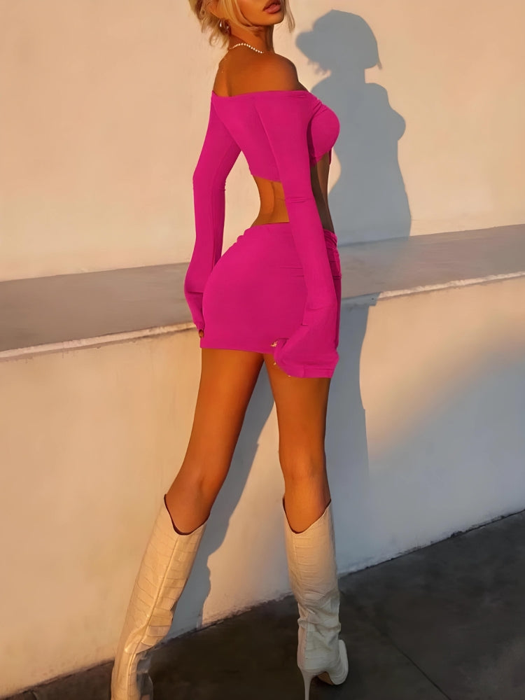 Stylish Work Outfits, Outfit Summer Ideas Off Shoulder Crop Top & Mini Skirt Two Piece Set