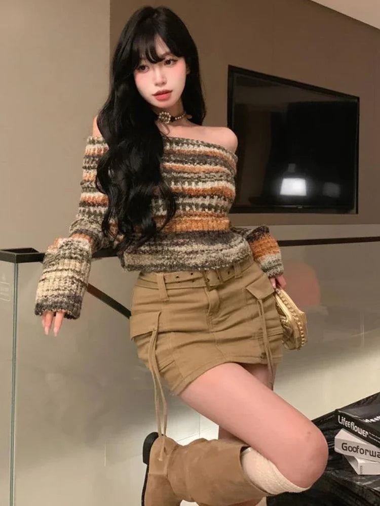 Stylish Work Outfits, Outfit Summer Ideas Off Shoulder Cropped Sweater