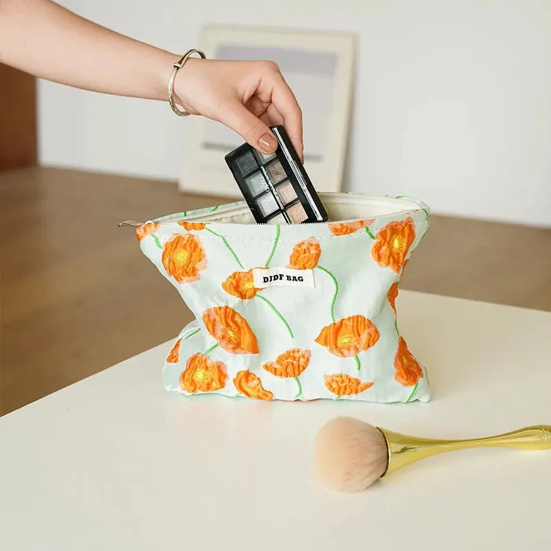 Stylish Work Outfits, Outfit Summer Ideas Orange Flowers Makeup Bag