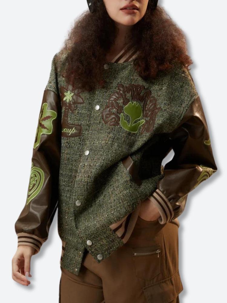 Stylish Work Outfits, Outfit Summer Ideas Patchwork Bomber Jacket