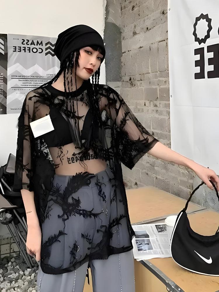 Stylish Work Outfits, Outfit Summer Ideas Pegasus Embroidered Sheer Top