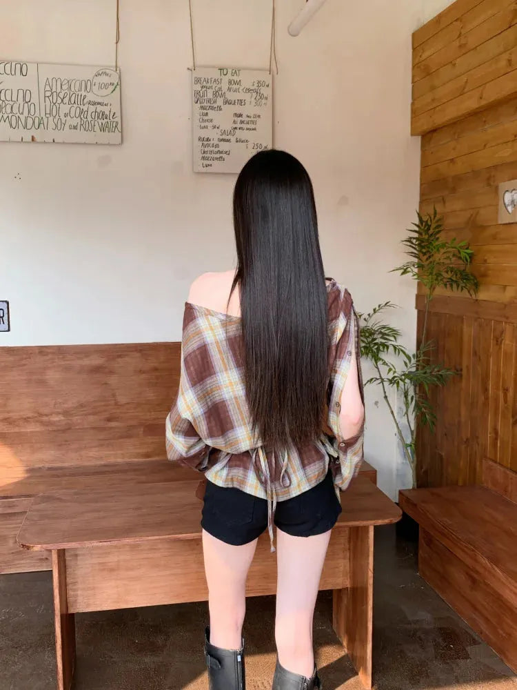 Stylish Work Outfits, Outfit Summer Ideas Plaid One Shoulder Top