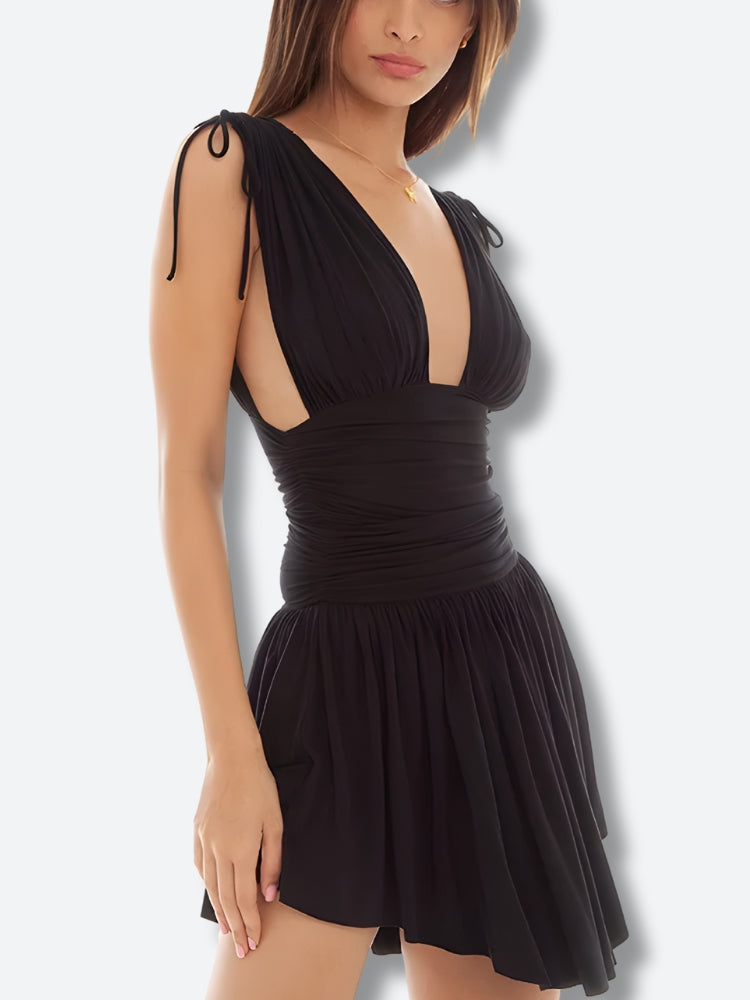 Stylish Work Outfits, Outfit Summer Ideas Plunge Neck Mini Dress