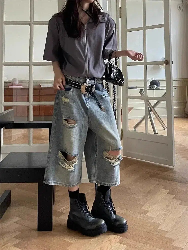 Stylish Work Outfits, Outfit Summer Ideas Ripped Jean Shorts