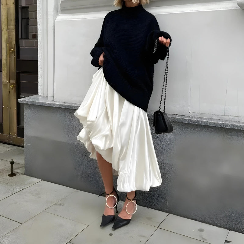 Stylish Work Outfits, Outfit Summer Ideas Satin Bubble Midi Skirt