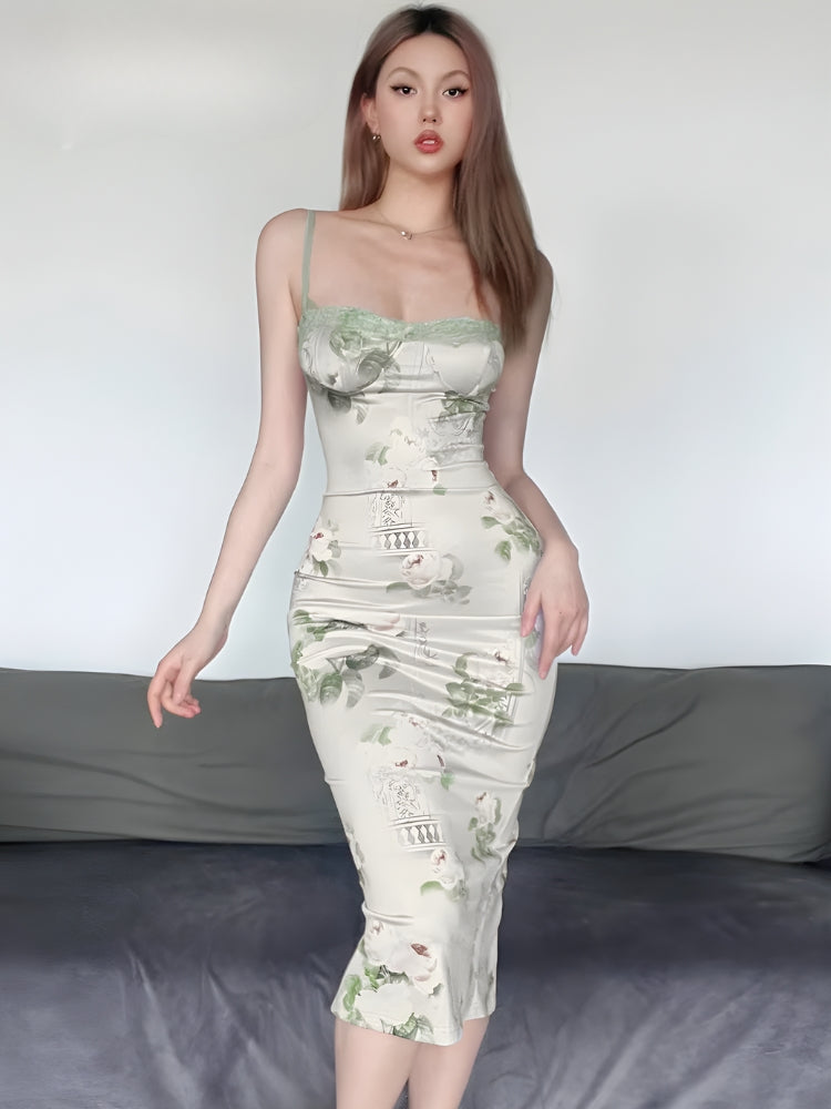 Stylish Work Outfits, Outfit Summer Ideas Satin Floral Midi Dress