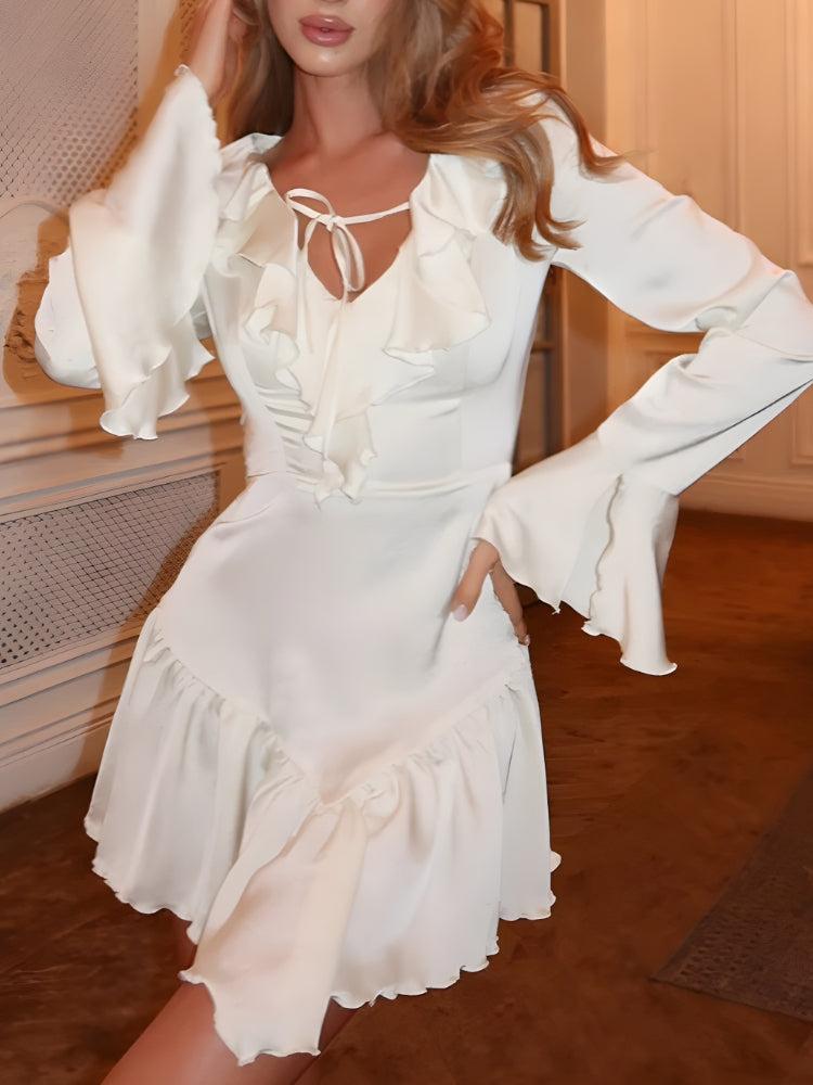 Stylish Work Outfits, Outfit Summer Ideas Satin Ruffled Mini Dress