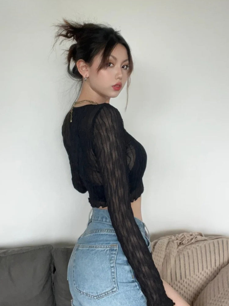 Stylish Work Outfits, Outfit Summer Ideas Sheer Crop Top