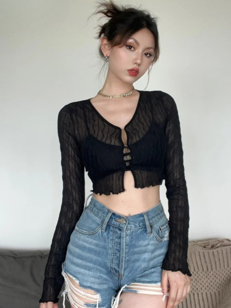 Stylish Work Outfits, Outfit Summer Ideas Sheer Crop Top