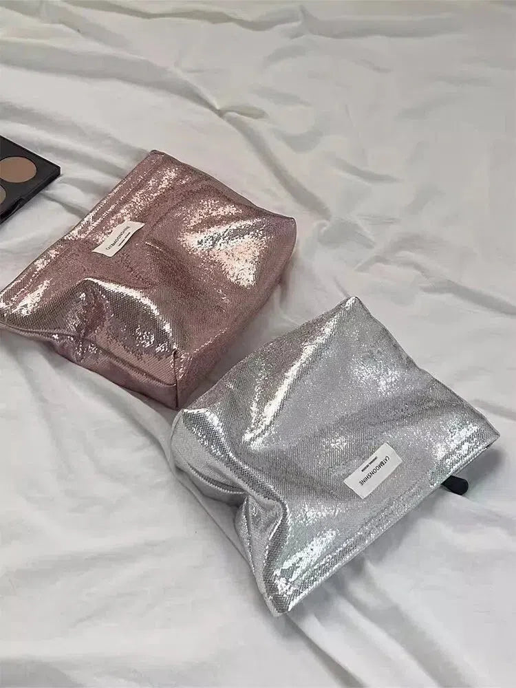 Stylish Work Outfits, Outfit Summer Ideas Shiny Metallic Makeup Bag