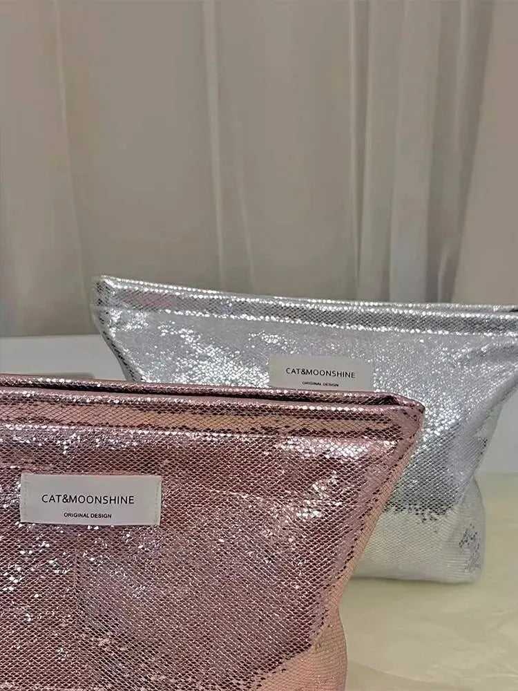 Stylish Work Outfits, Outfit Summer Ideas Shiny Metallic Makeup Bag
