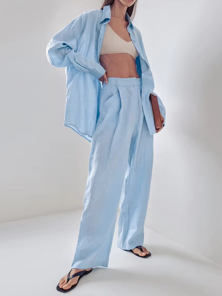 Stylish Work Outfits, Outfit Summer Ideas Shirt & Pants Blue Two Piece Set