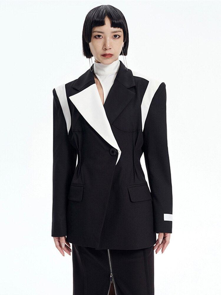 Stylish Work Outfits, Outfit Summer Ideas Single Button Color Block Blazer