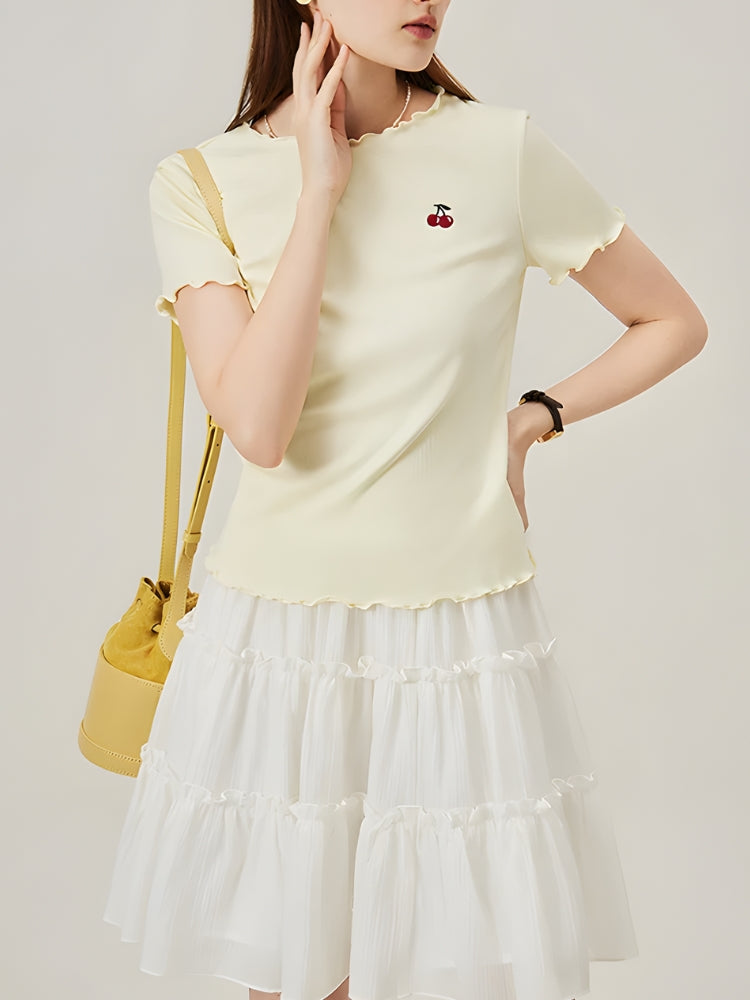 Stylish Work Outfits, Outfit Summer Ideas Soft Girl Cherry Lettuce Edge Tee