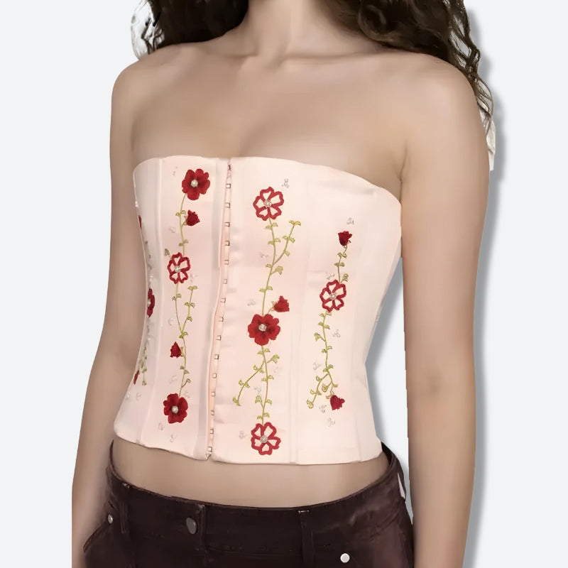 Stylish Work Outfits, Outfit Summer Ideas Soft Girl Embroidered Beaded Corset Top