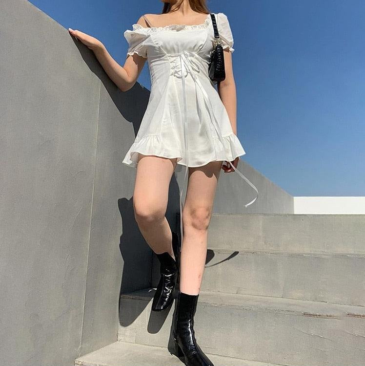 Stylish Work Outfits, Outfit Summer Ideas Soft Girl Lace Up Mini Dress