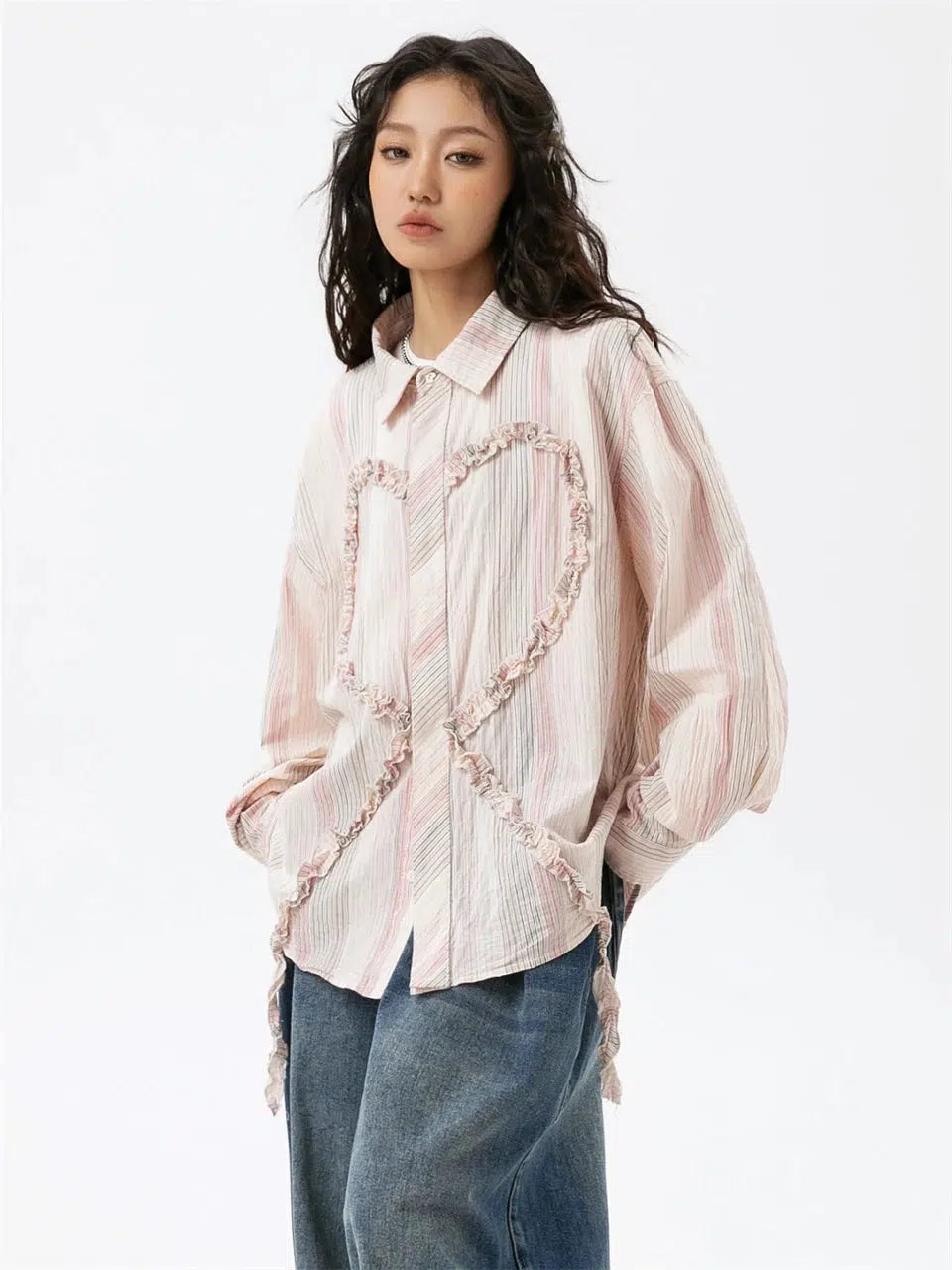 Stylish Work Outfits, Outfit Summer Ideas Soft Girl Ruffled Heart Shirt