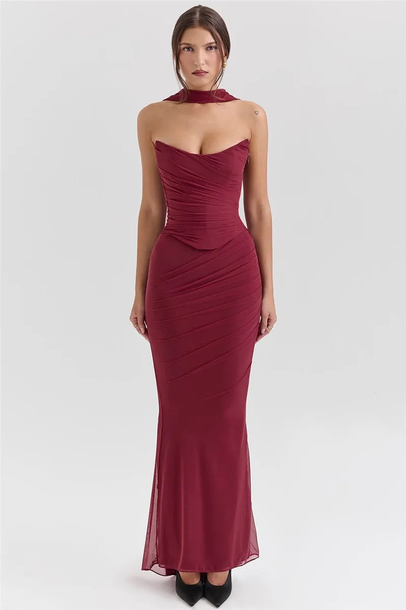 Stylish Work Outfits, Outfit Summer Ideas Strapless Corset Top & Maxi Skirt Two Piece Set
