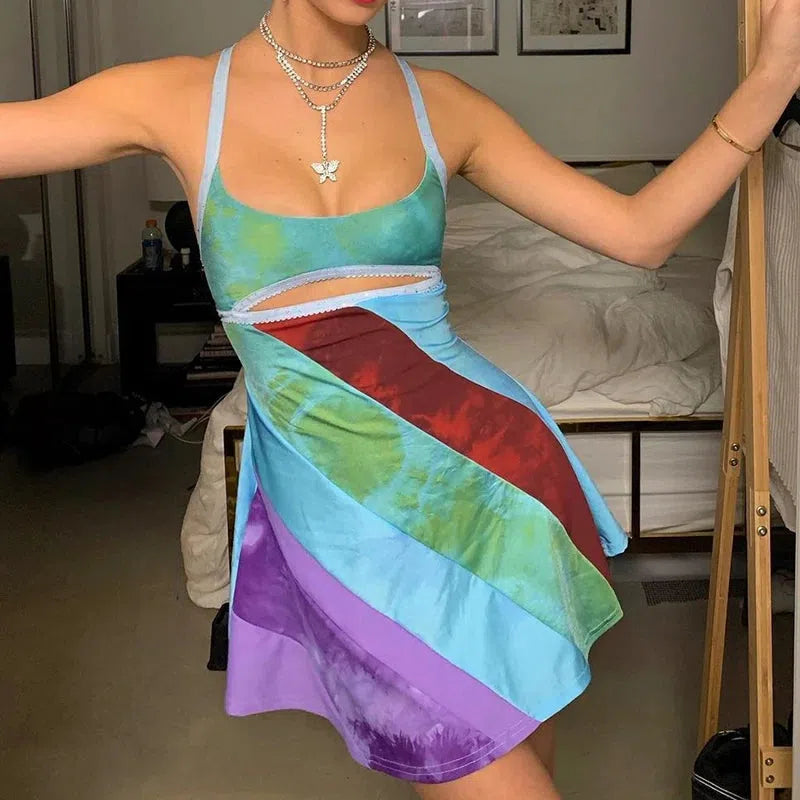Stylish Work Outfits, Outfit Summer Ideas Striped Patch Satin Mini Dress