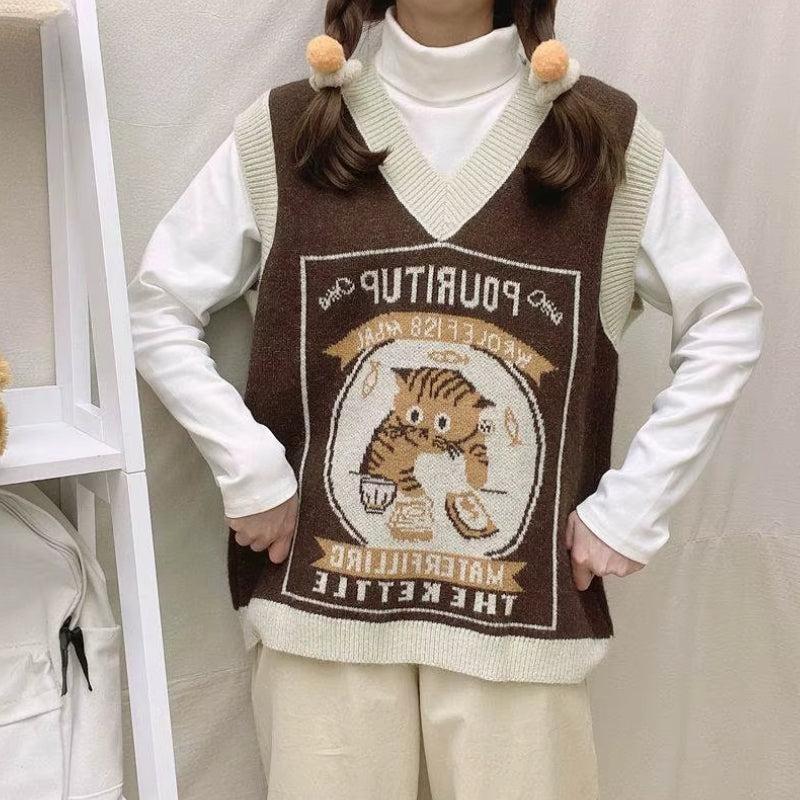 Stylish Work Outfits, Outfit Summer Ideas Vintage Cat Sweater Vest