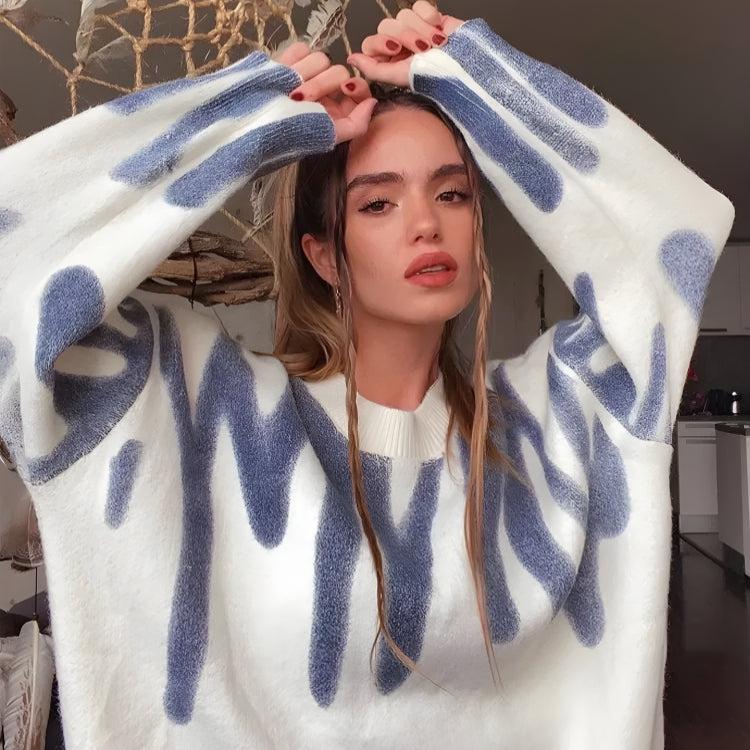 Stylish Work Outfits, Outfit Summer Ideas Wavy Line Design Knitted Sweater