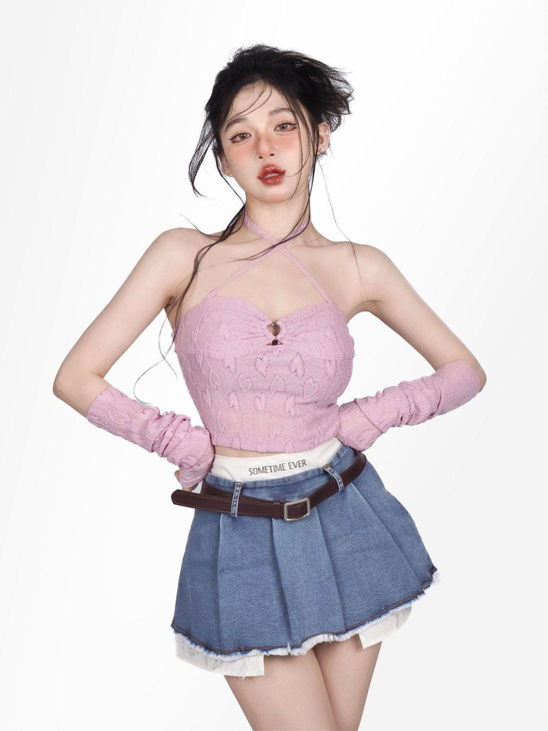 Stylish Work Outfits, Outfit Summer Ideas Y2K Fake Two Piece Pleated Mini Skirt