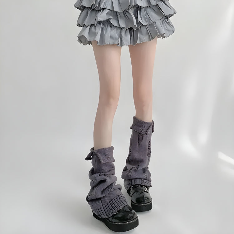 Stylish Work Outfits, Outfit Summer Ideas Y2K Grunge Distressed Knitted Leg Warmers