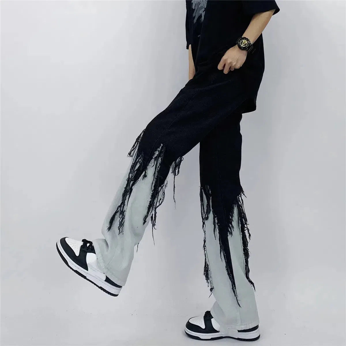 Stylish Work Outfits, Outfit Summer Ideas Y2K Grunge Fringed Straight Leg Jeans