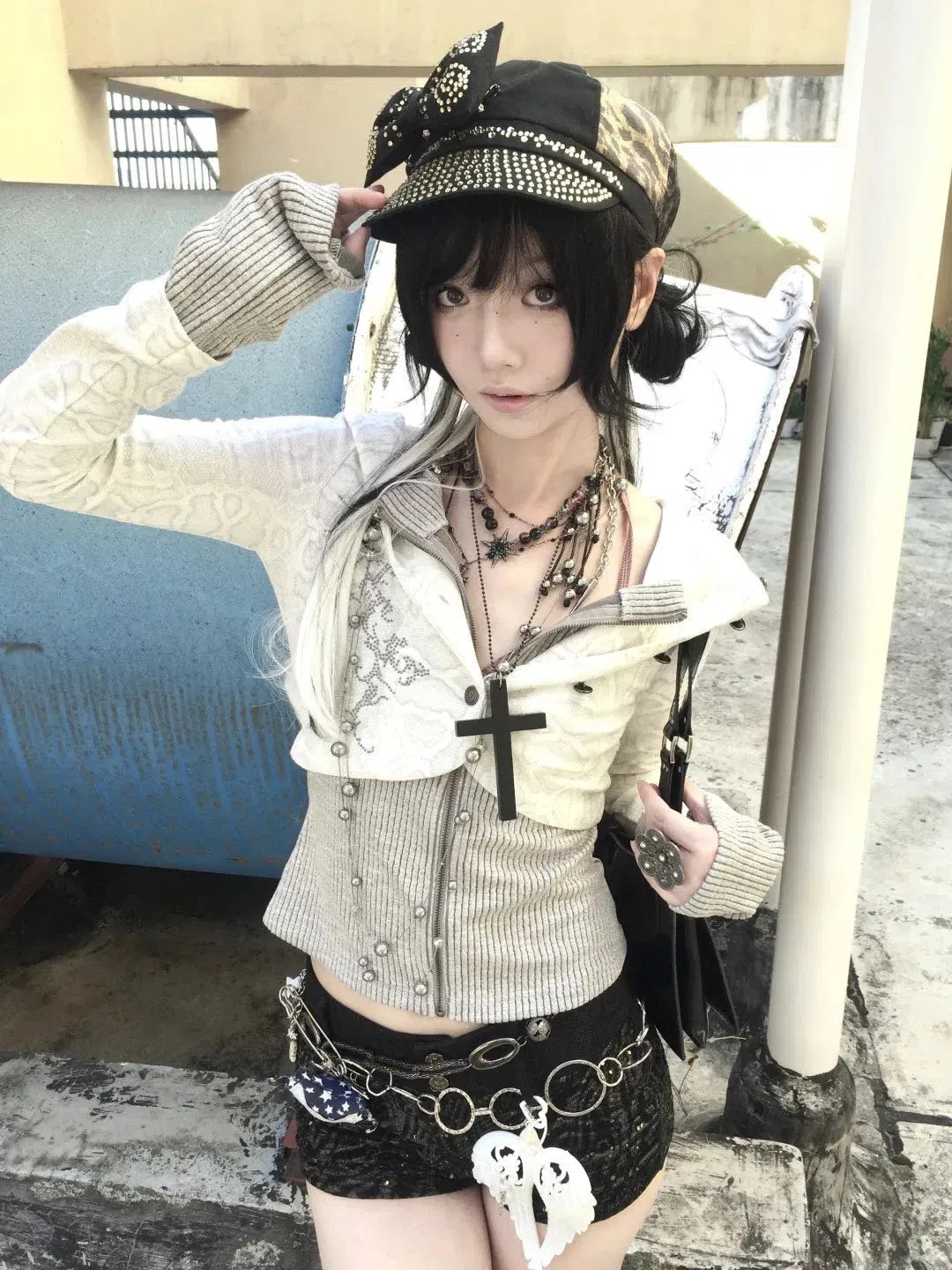 Stylish Work Outfits, Outfit Summer Ideas Y2K Rhinestone Layered Cardigan