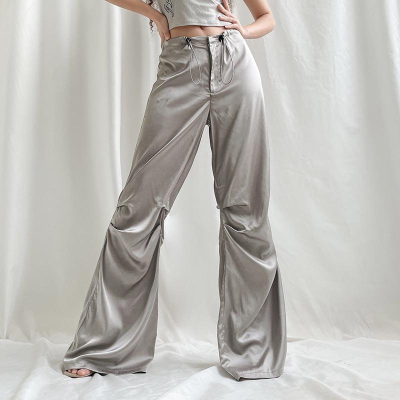 Stylish Work Outfits, Outfit Summer Ideas Y2K Satin Wide Leg Pants