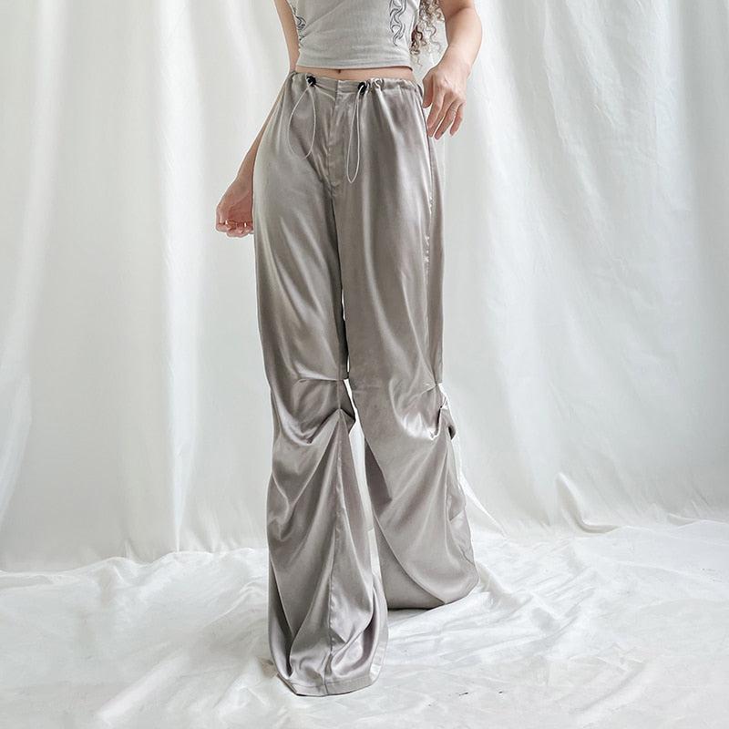 Stylish Work Outfits, Outfit Summer Ideas Y2K Satin Wide Leg Pants