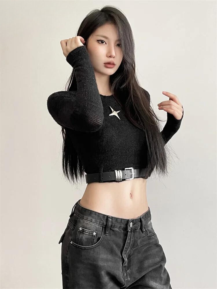 Stylish Work Outfits, Outfit Summer Ideas Y2K Star Belted Crop Top