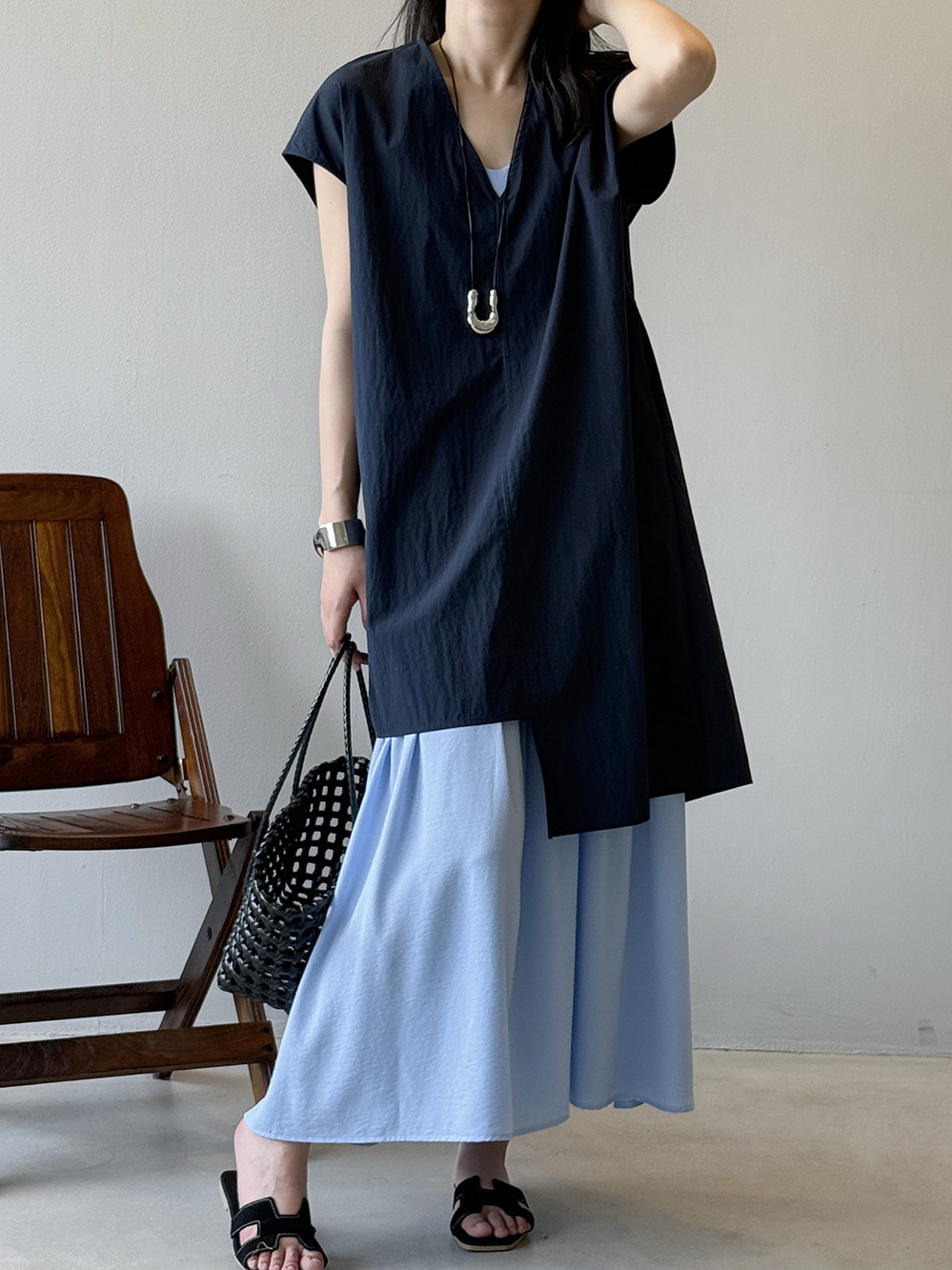Summer 2025 Irregular V-Neck Top and Camisole Dress Set for Women - Youthful, Fashionable Two-Piece Outfit