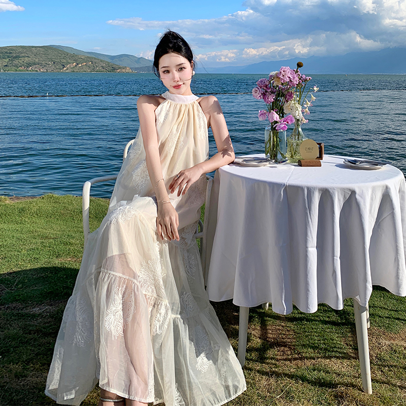 Summer Sleeveless Dress with Heavy French Embroidery â€“ High-End Seaside Vacation Style, Perfect for Beach Days and Fairy Aesthetic