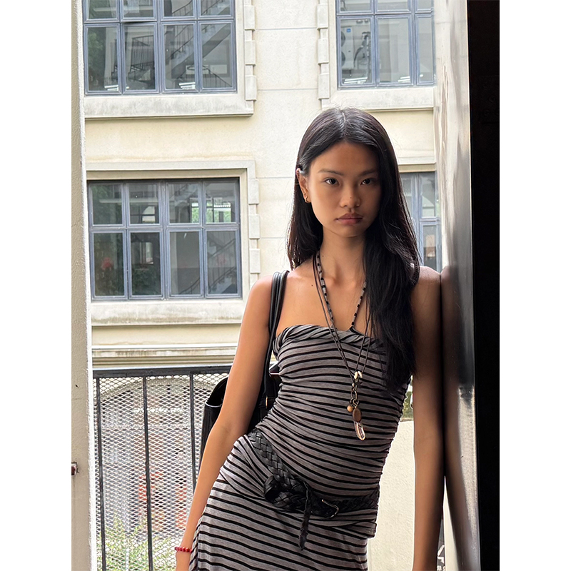 Summer Striped Sling Dress for Women - Relaxed Fit with Knot Tie Detail, Small Design, Perfect for 90s and Y2K Styles