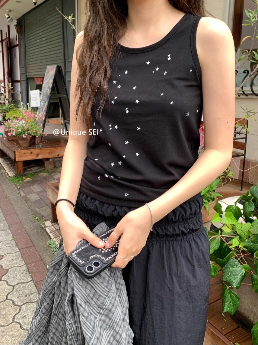 Summer Y2K Korean Style Star Dot Print Slim-Fit Casual Vest Top for Versatile Street Fashion