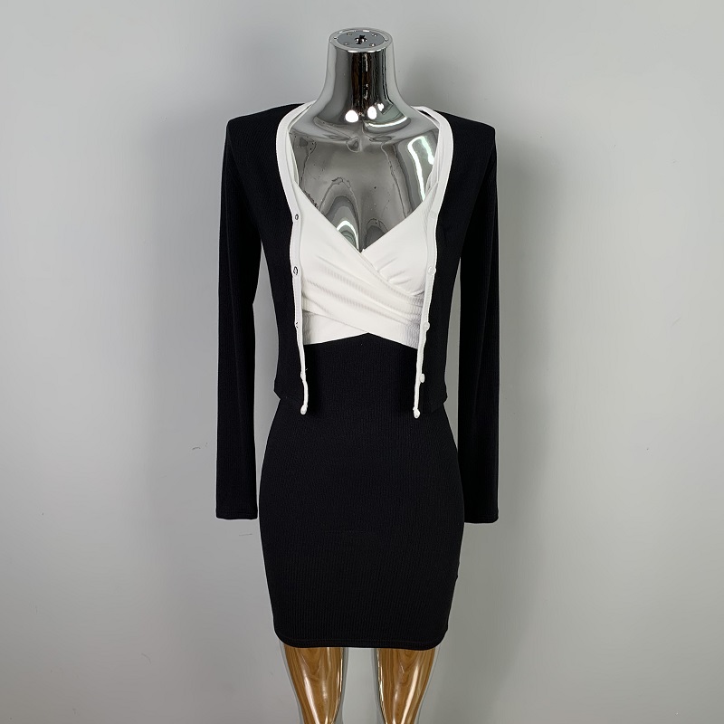 Sweet and Spicy Girl Camisole Bodycon Dress with Cardigan â€“ Stylish Early Spring Two-Piece Outfit Set