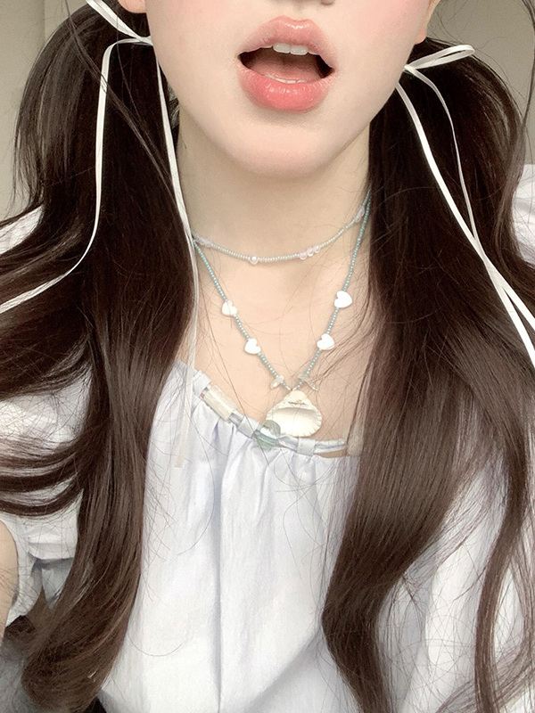 Sweet Heart Necklace with Pearl Shell Pendant - High Fashion Choker for Young Girls, Cool Vacation Vibe Clavicle Chain Accessory