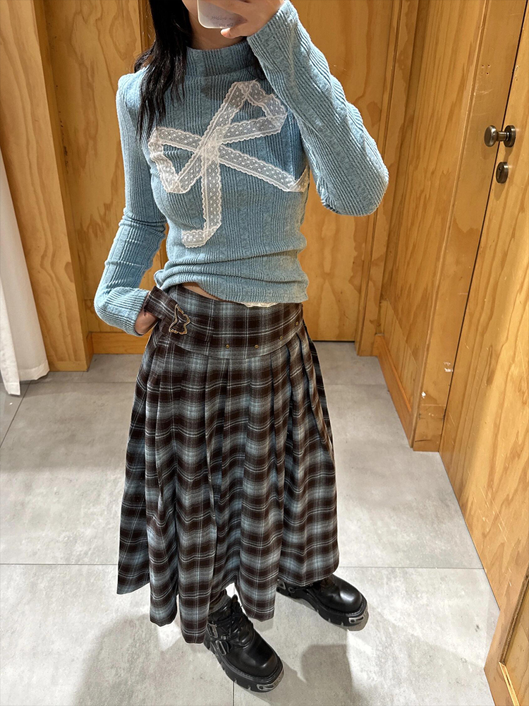 Sweet Lace Bow Long Sleeve Knitted Top for Women - Eccentric Slim Fit Casual Autumn Style