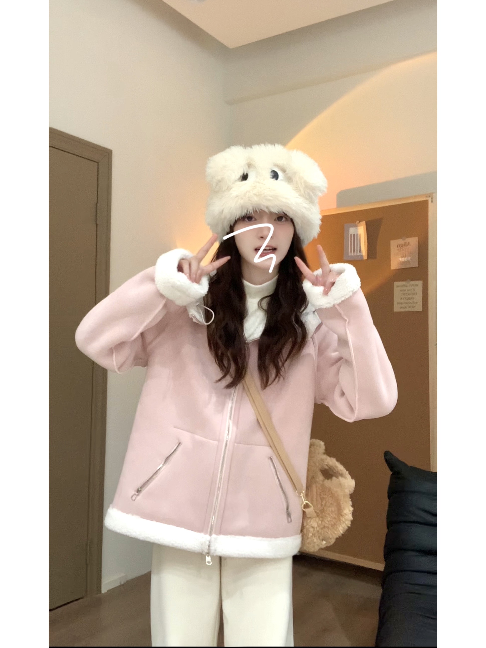 Sweet Pink Fur Coat for Women - Thickened Two-Way Wear Design, Warm and Slimming, Perfect for Autumn-Winter Fashion
