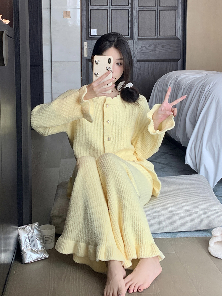 Thickened Coral Fleece Pajamas Set for Women, Warm High-Quality Loungewear, Cozy Autumn Winter Sleepwear