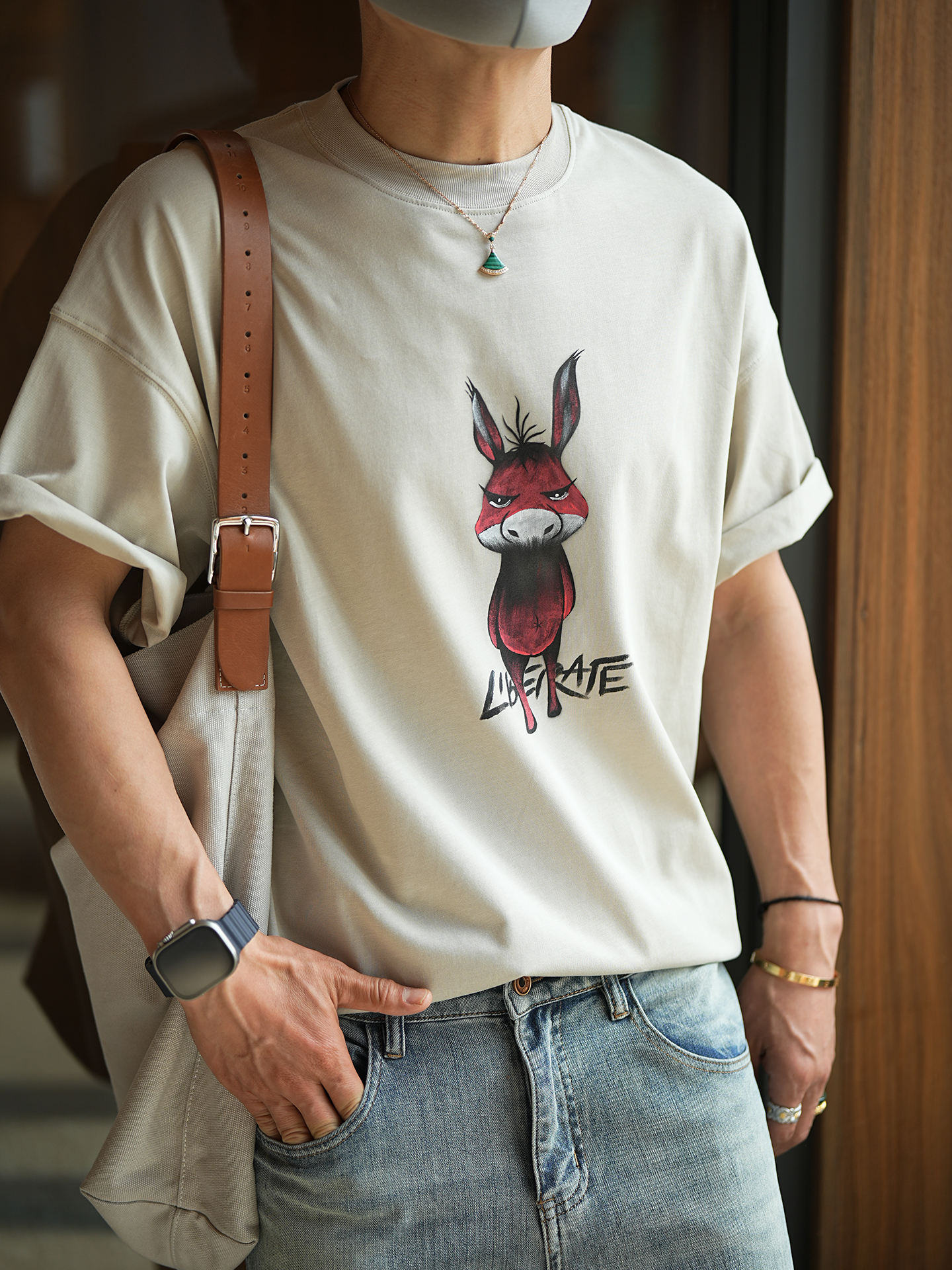 Trendy Angry Little Donkey Printed Short-Sleeve T-Shirt for Men - Summer Fashion, Heavyweight Pure Cotton, Casual Couple Style