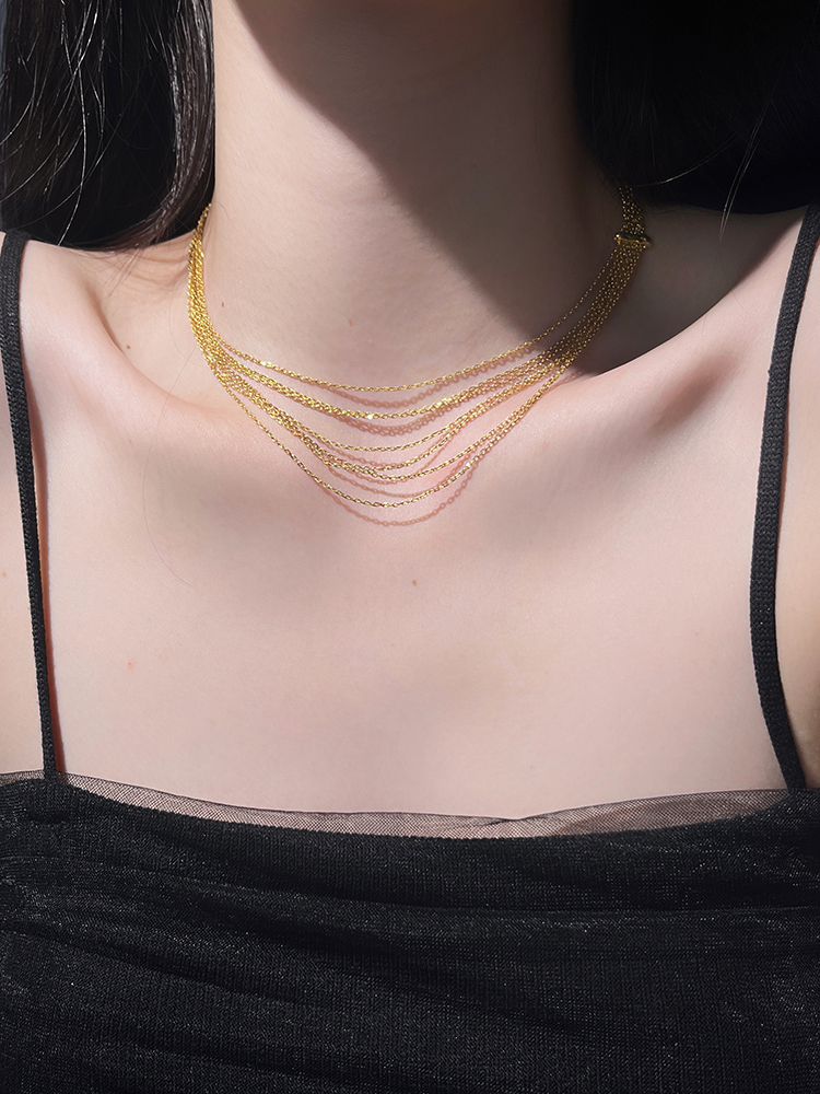 Trendy Doudou-Style Gold and Silver Multi-Layer Tassel Necklace for Women, High-End Decorative Collarbone Chain