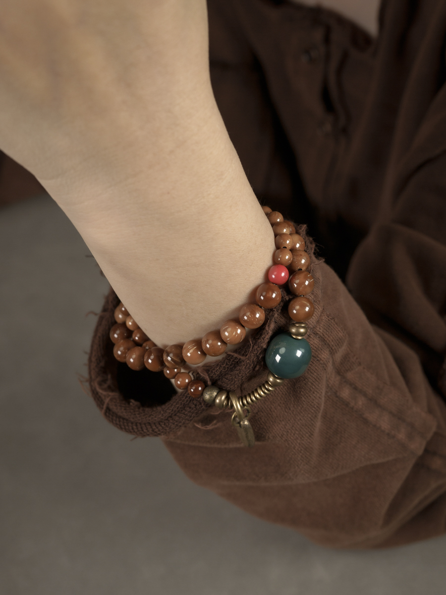 Trendy Retro Double Circle Cook Beads Bracelet for Women and Men, Personalized Ethnic Style, Versatile Fashion Accessory