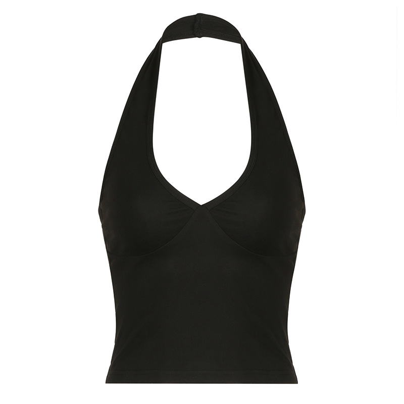 Trendy Solid Color V-Neck Halter Tank Top for Women - Casual Sportswear, Versatile Summer Outerwear 2025