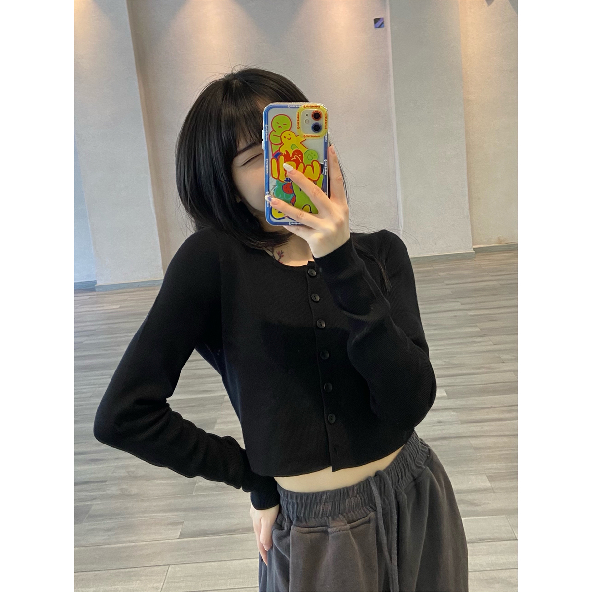Trendy Women's Jazz Dance Top - Ultra-Short Knitted Cardigan, 2025 Fashion, Group Style, Chic Layering Piece